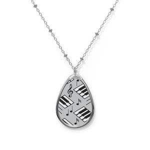 Piano Keys Design 04 on Oval Necklace - Silver Teardrop Pendant