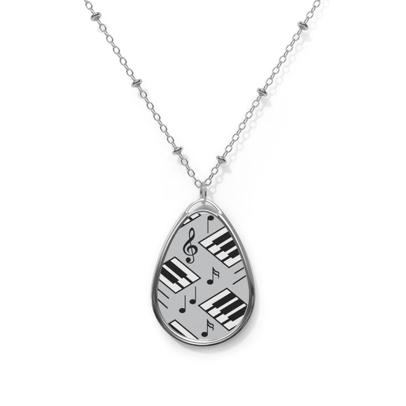 Piano Keys Design 04 on Oval Necklace - Silver Teardrop Pendant