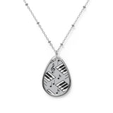 Piano Keys Design 04 on Oval Necklace - Silver Teardrop Pendant