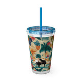 Sunsplash Tropical Piano Design 01 on Tumbler with Straw - 16oz, Perfect for Music Lovers
