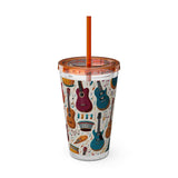 Sunsplash Musical Instruments Design 03 on Tumbler with Straw - 16oz, Perfect for Music Lovers