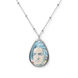 Beethoven Design 01 on Oval Necklace - Silver Teardrop Pendant