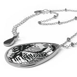 Piano Keys Design 02 on Oval Necklace - Silver Teardrop Pendant