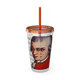 Mozart and Manuscript Design on Tumbler with Straw - 16oz, Perfect for Music Lovers