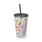 Music Notes Design 01 on Tumbler with Straw - 16oz, Perfect for Music Lovers