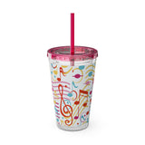 Music Notes Design 01 on Tumbler with Straw - 16oz, Perfect for Music Lovers