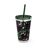 Music Notes Design 04 on Tumbler with Straw - 16oz, Perfect for Music Lovers