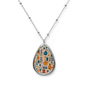 Musical Instruments Design 01 on Oval Necklace - Silver Teardrop Pendant