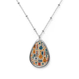 Musical Instruments Design 01 on Oval Necklace - Silver Teardrop Pendant
