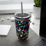 Music Notes Design 04 on Tumbler with Straw - 16oz, Perfect for Music Lovers