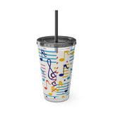 Music Notes Design 02 on Tumbler with Straw - 16oz, Perfect for Music Lovers