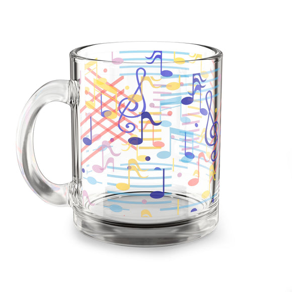 Music Notes Design 02 on Glass Mug - 10oz Coffee Cup for Music Lovers