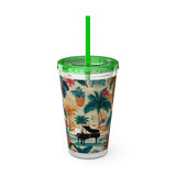 Sunsplash Tropical Piano Design 01 on Tumbler with Straw - 16oz, Perfect for Music Lovers