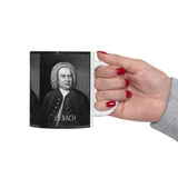 JS Bach Portrait on Ceramic Mug 11oz - Musician Gift, Coffee Cup for Music Lovers