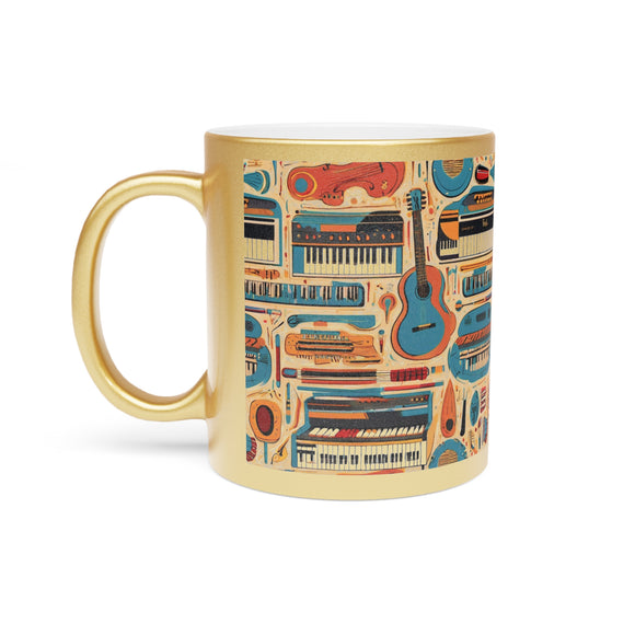 Musical Instruments Design 02 on Metallic Mug (Silver / Gold) 11 oz Lovely Design For Music Lovers