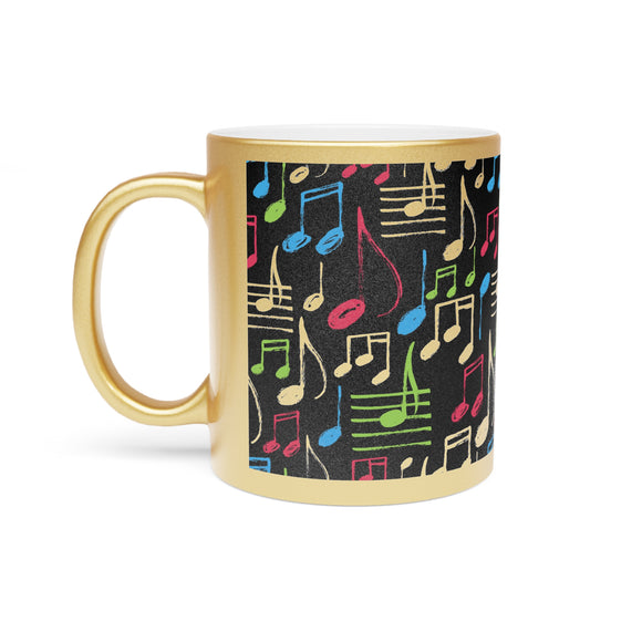 Music Notes Design 04 on Metallic Mug (Silver / Gold) 11 oz Beautiful Design For Music Lovers