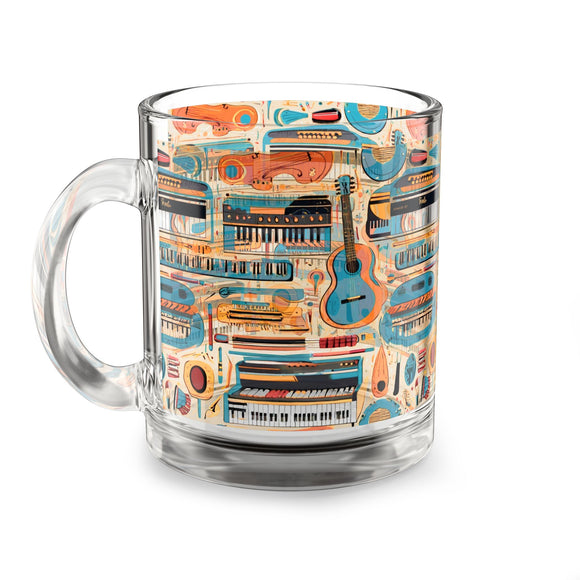 Musical Instruments Design 02 on Glass Mug - 10oz Coffee Cup for Music Lovers