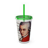 Mozart and Manuscript Design on Tumbler with Straw - 16oz, Perfect for Music Lovers