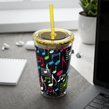 Music Notes Design 04 on Tumbler with Straw - 16oz, Perfect for Music Lovers