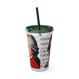 Mozart and Manuscript Design on Tumbler with Straw - 16oz, Perfect for Music Lovers