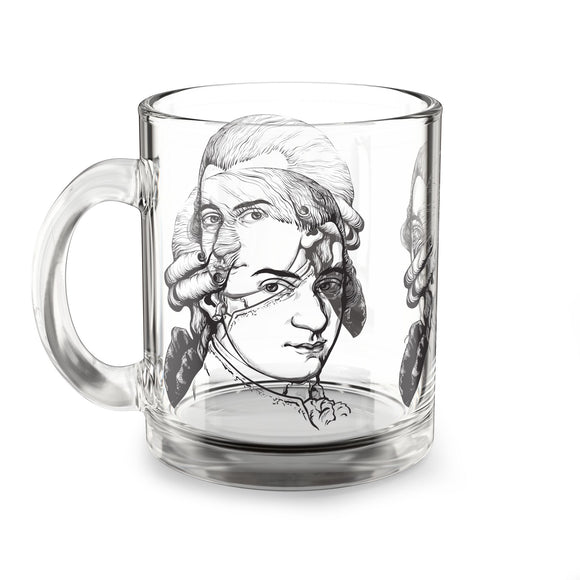 Mozart Sketch Design on Glass Mug - 10oz Coffee Cup for Music Lovers