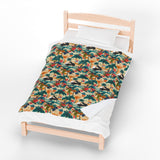 Tropical Piano Design on Velveteen Plush Blanket for Music Lovers
