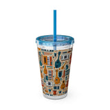 Sunsplash Musical Instruments Design 01 on Tumbler with Straw - 16oz, Perfect for Music Lovers