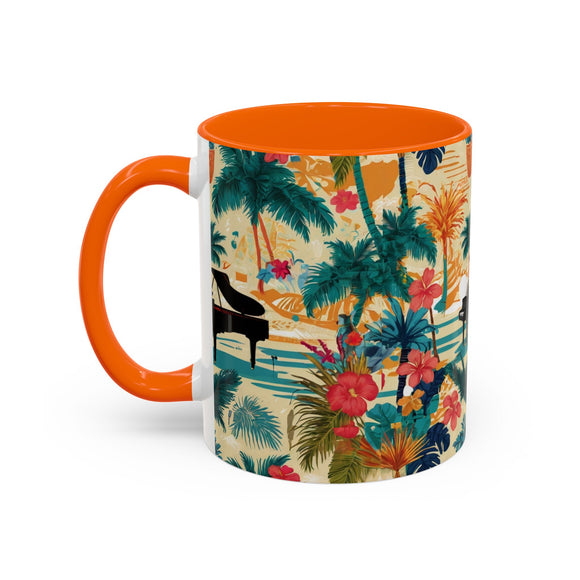 Tropical Piano Accent Coffee Mug - Vibrant Floral Design for Music Lovers