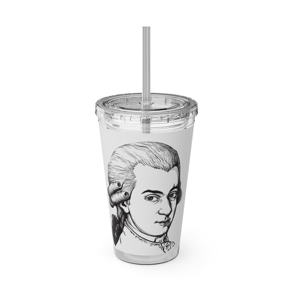 Mozart Sketch Design on Tumbler with Straw - 16oz, Perfect for Music Lovers