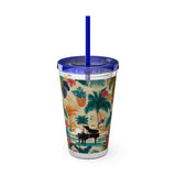 Sunsplash Tropical Piano Design 01 on Tumbler with Straw - 16oz, Perfect for Music Lovers