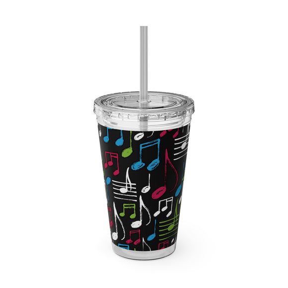 Music Notes Design 04 on Tumbler with Straw - 16oz, Perfect for Music Lovers
