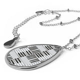 Piano Keys Design 01 on Oval Necklace - Silver Teardrop Pendant