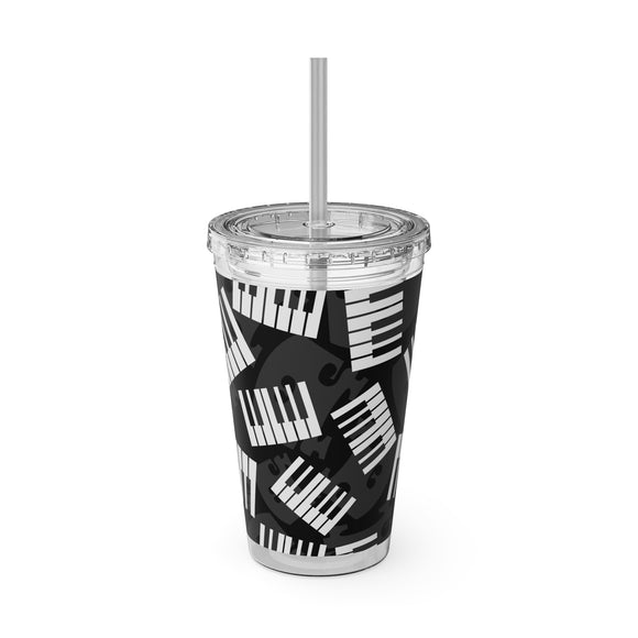 Piano Keys Design 03 on Tumbler with Straw - 16oz, Perfect for Music Lovers