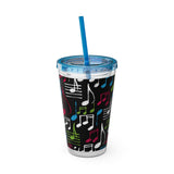 Music Notes Design 04 on Tumbler with Straw - 16oz, Perfect for Music Lovers