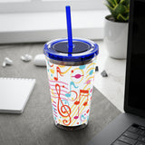 Music Notes Design 01 on Tumbler with Straw - 16oz, Perfect for Music Lovers