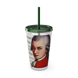 Mozart and Manuscript Design on Tumbler with Straw - 16oz, Perfect for Music Lovers