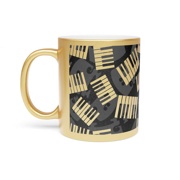Piano Keys Design 03 on Metallic Mug (Silver / Gold) 11 oz Beautiful Design For Music Lovers