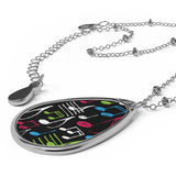Music Notes Design 04 on Oval Necklace - Silver Teardrop Pendant