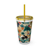 Sunsplash Tropical Piano Design 01 on Tumbler with Straw - 16oz, Perfect for Music Lovers