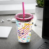 Music Notes Design 02 on Tumbler with Straw - 16oz, Perfect for Music Lovers