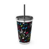 Music Notes Design 04 on Tumbler with Straw - 16oz, Perfect for Music Lovers