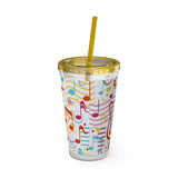 Music Notes Design 01 on Tumbler with Straw - 16oz, Perfect for Music Lovers