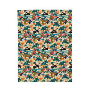 Tropical Piano Design on Velveteen Plush Blanket for Music Lovers