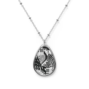 Piano Keys Design 02 on Oval Necklace - Silver Teardrop Pendant