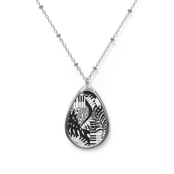 Piano Keys Design 02 on Oval Necklace - Silver Teardrop Pendant