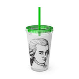 Mozart Sketch Design on Tumbler with Straw - 16oz, Perfect for Music Lovers