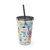 Music Notes Design 02 on Tumbler with Straw - 16oz, Perfect for Music Lovers