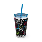 Music Notes Design 04 on Tumbler with Straw - 16oz, Perfect for Music Lovers