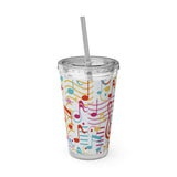 Music Notes Design 01 on Tumbler with Straw - 16oz, Perfect for Music Lovers
