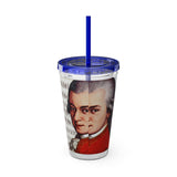 Mozart and Manuscript Design on Tumbler with Straw - 16oz, Perfect for Music Lovers